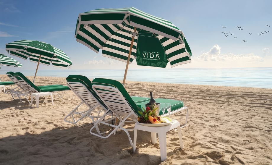 Beach chairs and umbrellas in Miami